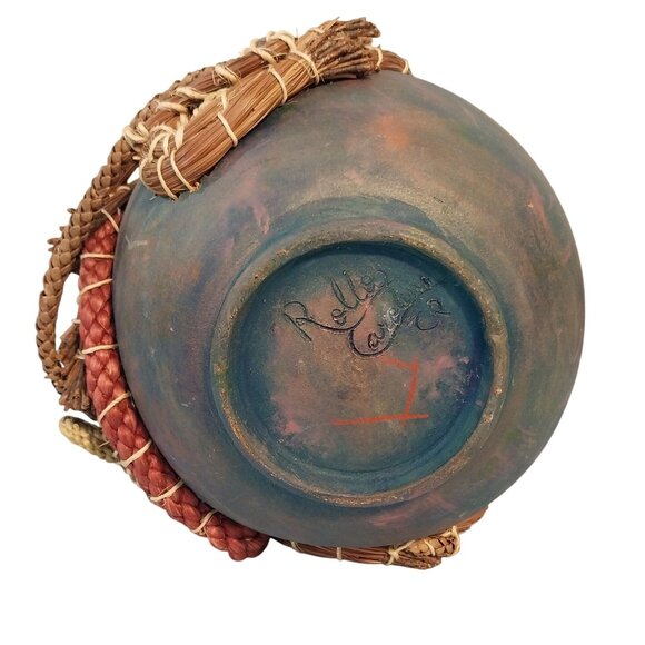 Raku Pottery Luminary Lamp With Pine Needle Natural Accents Signed - Picture 6 of 9